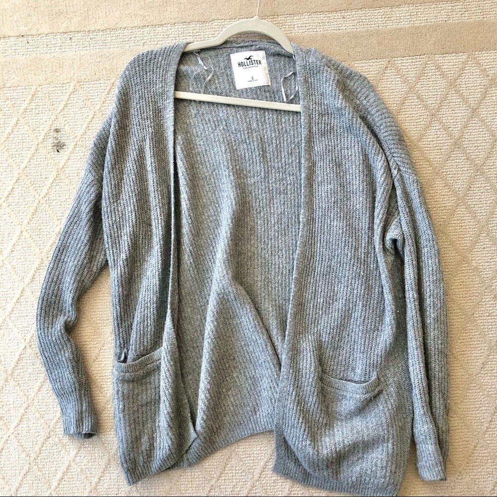 gray knit cardigan
